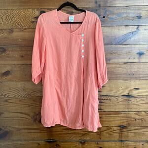 Match Point USA Coral 100% Linen Tunic Dress - size Large